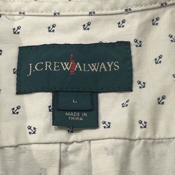J Crew Always Shirt Mens Large 100% Cotton Anchor Print Cream - Picture 4 of 10